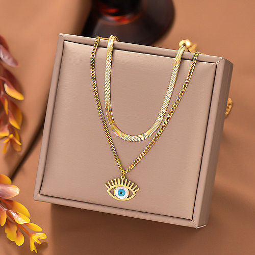 Artistic Devil'S Eye Stainless Steel Plating Layered Necklaces