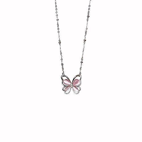 Sweet Butterfly Stainless Steel Plating Inlay Zircon Pendant Necklace