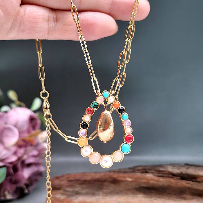 IG Style Water Droplets Stainless Steel  Copper Artificial Gemstones Pendant Necklace In Bulk