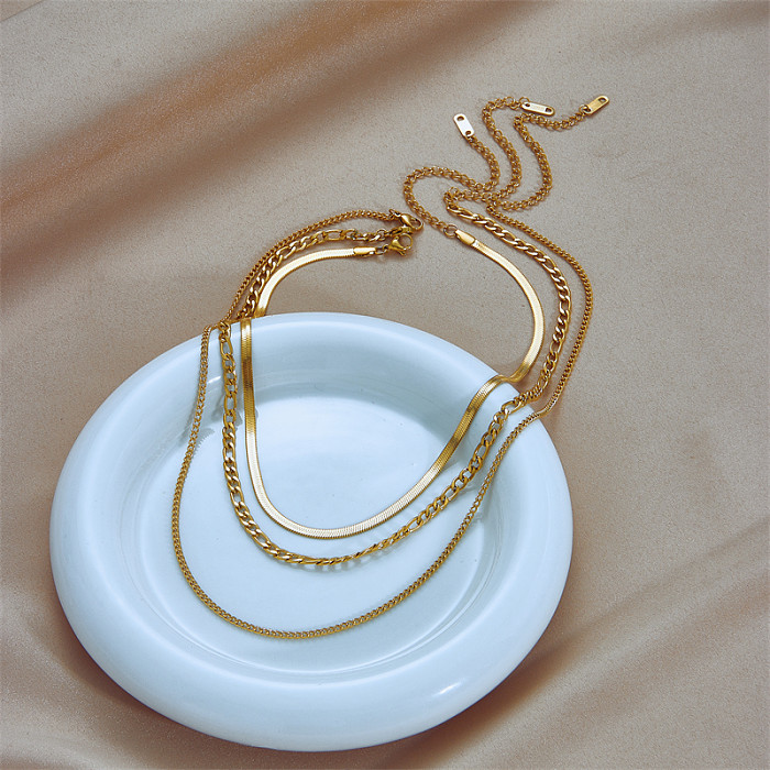 Collares en capas de acero inoxidable geométricos de estilo simple Collares de acero inoxidable chapados en oro