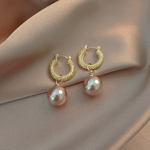 1 Paar Retro-Ohrringe im schlichten ovalen Inlay-Stil mit künstlichen Perlen aus Edelstahl