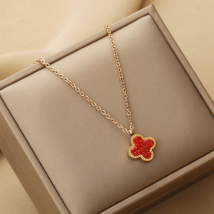 Fashion Four Leaf Clover Stainless Steel Plating Artificial Diamond Necklace