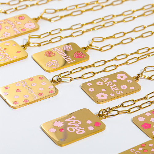 Retro-Buchstaben-Sternbild-Anhänger-Halskette aus Edelstahl mit 18-Karat-Vergoldung in großen Mengen