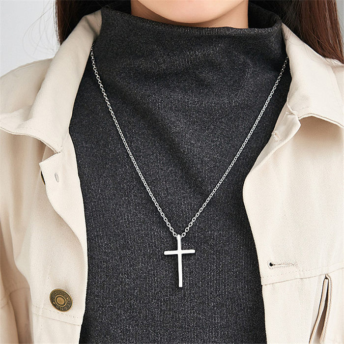 Hip-Hop Vintage Style Punk Cross Butterfly Stainless Steel Inlay Artificial Diamond Silver Plated Necklace