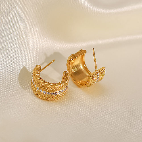 Brincos de aço inoxidável geométricos luxuosos de aço inoxidável com zircônia banhada a ouro