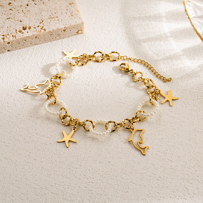 Casual Modern Style Tree Starfish Anchor Stainless Steel Imitation Pearl Layered Gold Plated Bracelets
