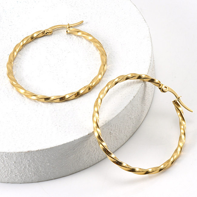 Fashion Round Stainless Steel Hoop Earrings 1 Pair