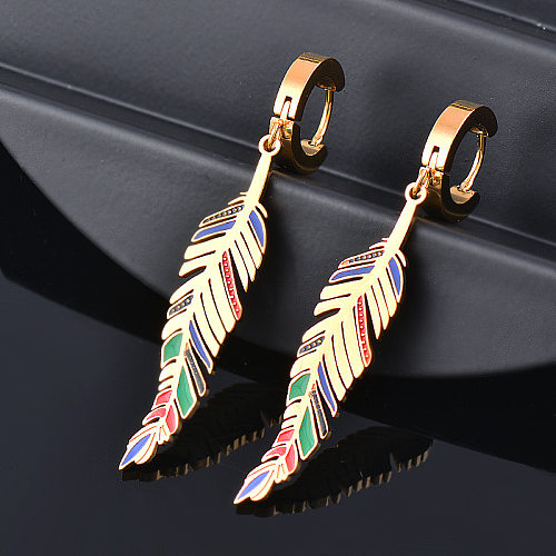 Fashion Leaves Stainless Steel Enamel Drop Earrings 1 Pair