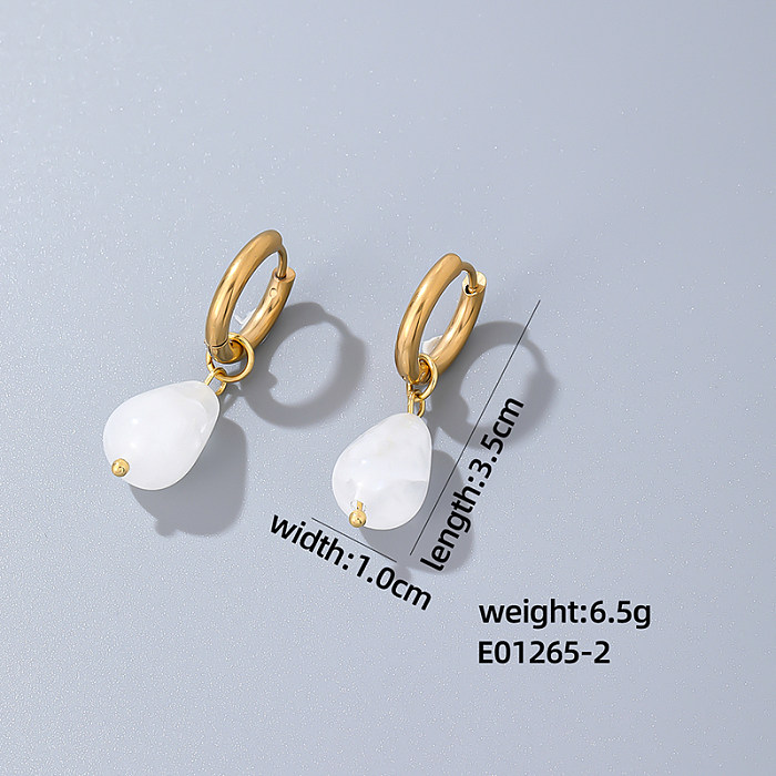 1 paire décontracté Style Simple gouttelettes d'eau placage acier inoxydable pierre naturelle plaqué or boucles d'oreilles
