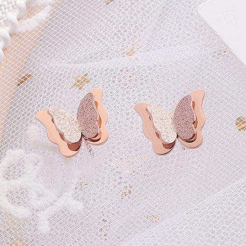 Clous d'oreilles plaqués en acier inoxydable papillon de style simple, 1 paire