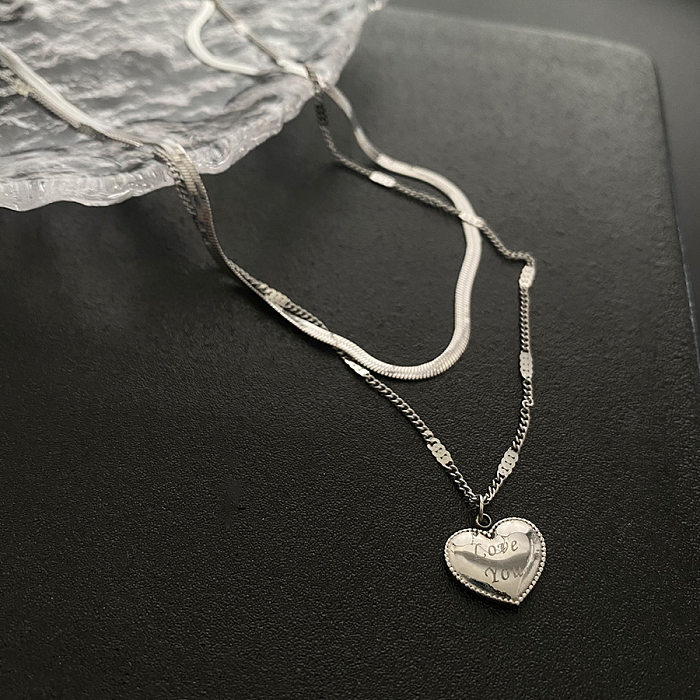 Estilo simples amor coração forma chapeamento de aço inoxidável colares em camadas 1 peça