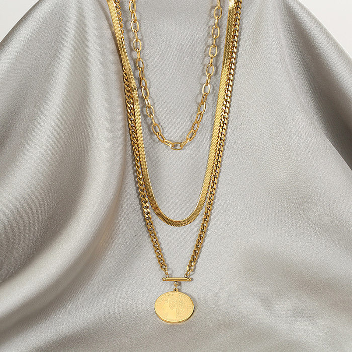Vintage Style Portrait Stainless Steel  Layered Necklaces Gold Plated Stainless Steel  Necklaces