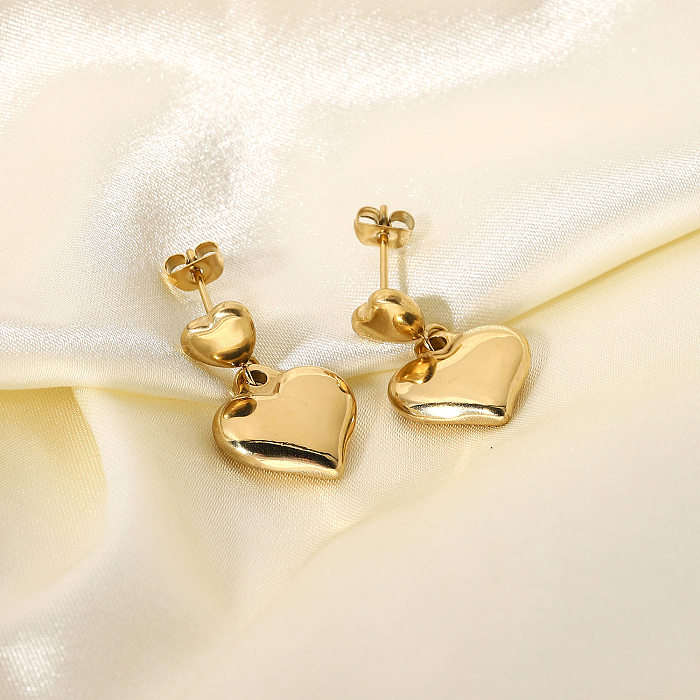 Boucles d'oreilles en forme de cœur en acier inoxydable plaqué or, vente en gros de bijoux