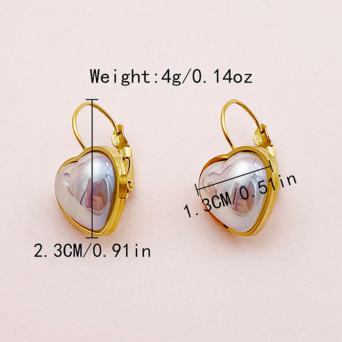 1 Pair Princess Sweet Heart Shape Plating Inlay Stainless Steel  Shell Gold Plated Drop Earrings