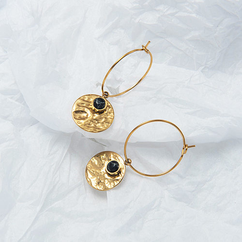 Boucles d'oreilles circulaires Vintage à la mode, bijoux en pierre naturelle en acier inoxydable
