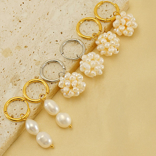 1 Pair Elegant Geometric Plating Stainless Steel  Freshwater Pearl 18K Gold Plated Drop Earrings