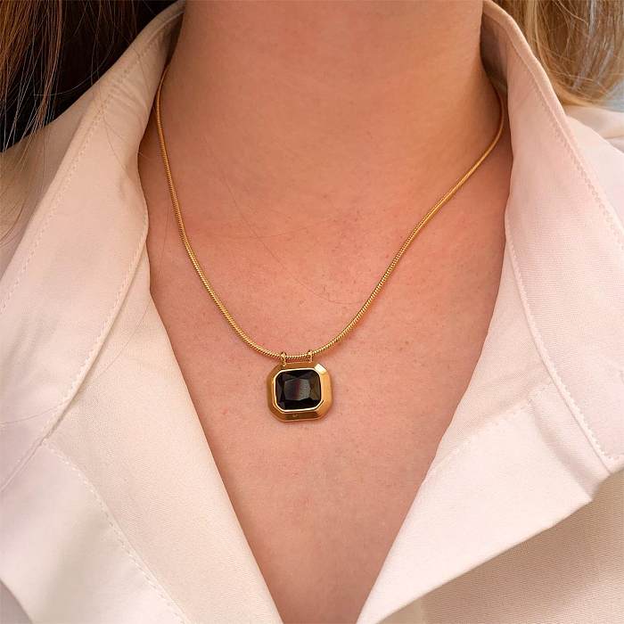 Simple Style Geometric Stainless Steel Plating Zircon 18K Gold Plated Pendant Necklace