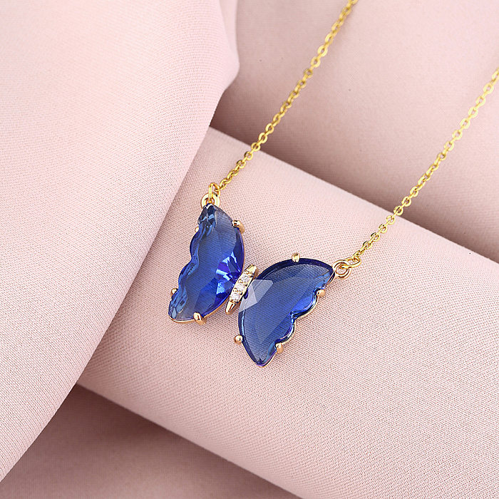 1 Piece Fashion Butterfly Stainless Steel Inlay Crystal Pendant Necklace
