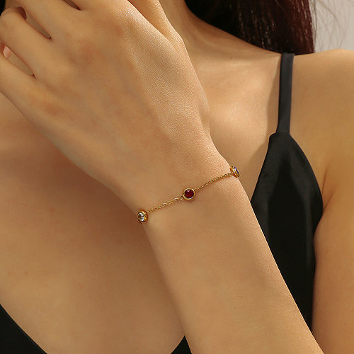 Elegant Lady Classic Style Geometric Titanium Steel Inlay Zircon Bracelets