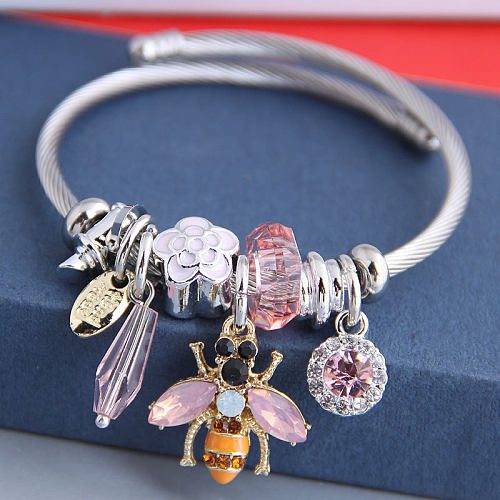 Elegant Lady Insect Stainless Steel Inlay Rhinestones Bangle