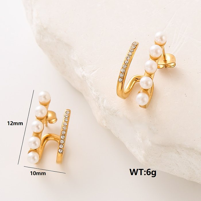 1 Pair Streetwear Paw Print Plating Inlay Stainless Steel  Artificial Pearls Artificial Diamond 24K Gold Plated Ear Studs