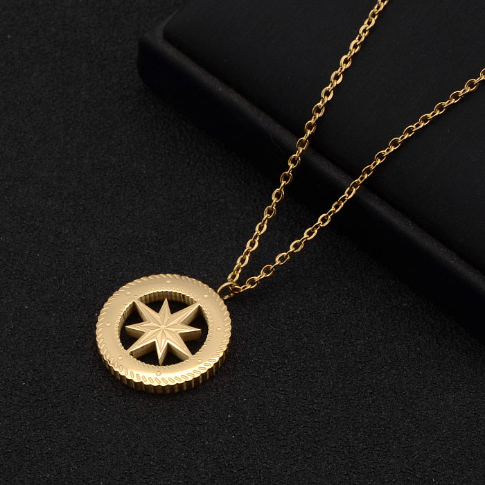 Simple Style Round Sun Lion Stainless Steel Plating Gold Plated Pendant Necklace