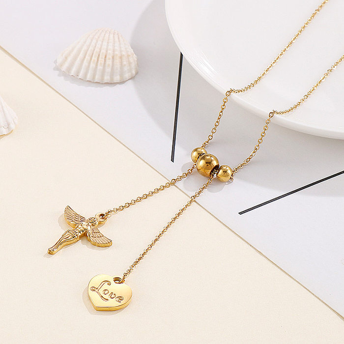 Fashion Stainless Steel  Heart-shaped Angel Pendant Tassel Lady Necklace Wholesale
