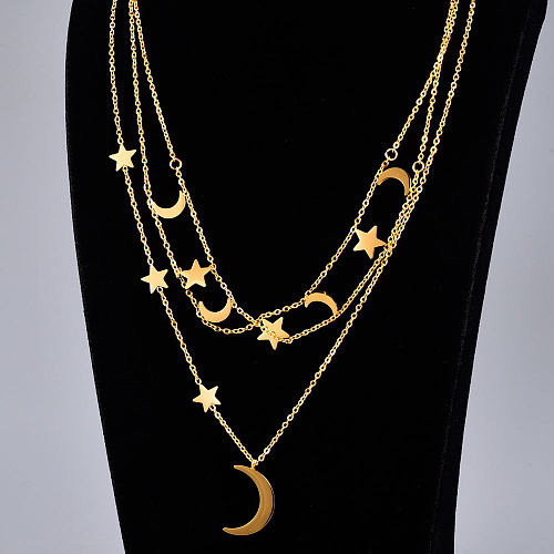 Atacado joias estrela lua pingente multicamadas colar de aço inoxidável joias