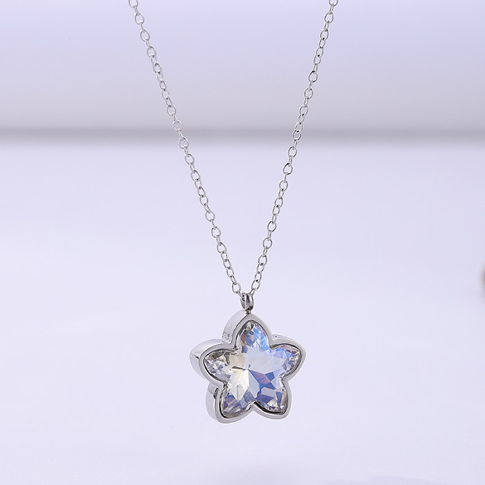 IG Style Simple Style Flower Stainless Steel  Plating Inlay Zircon 18K Gold Plated Pendant Necklace