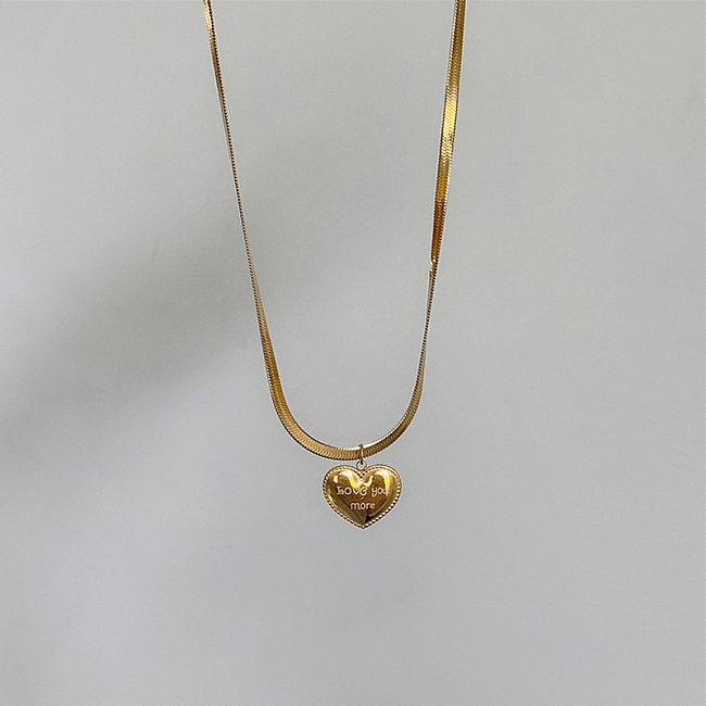 Einfache Retro-Halskette mit Anhänger in Herzform, Edelstahlbeschichtung, 18 Karat vergoldet