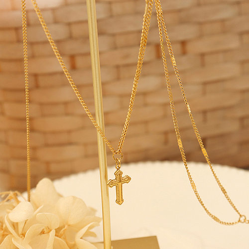 Ensemble de colliers et bracelets rétro en acier inoxydable 18 carats, bijoux en alliage de croix simples