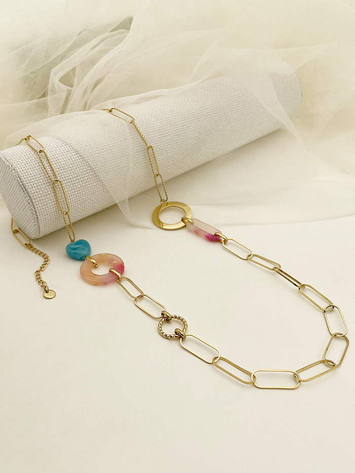IG Style Round Heart Shape Stainless Steel  Arylic Patchwork Plating Gold Plated Necklace