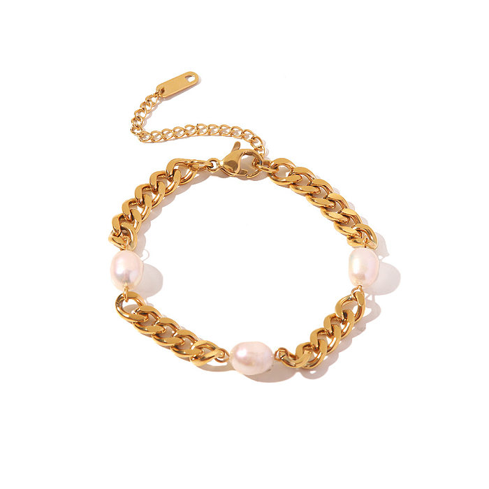 Fashion Geometric Stainless Steel Plating Artificial Pearls Bracelets