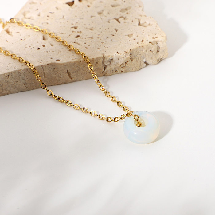 Bijoux en gros pendentif rond opale collier en acier inoxydable bijoux