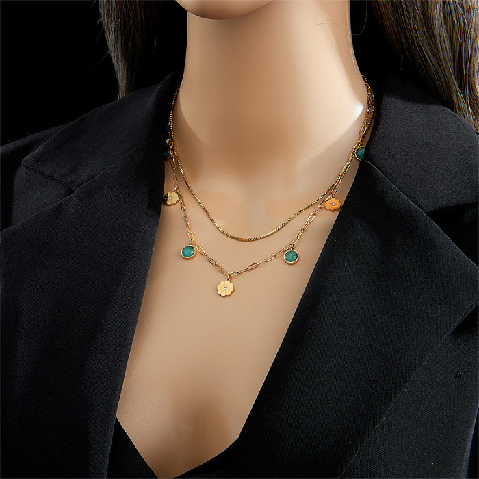 Modische, runde, türkisfarbene Teufelsauge-Halskette aus Edelstahl mit Inlay