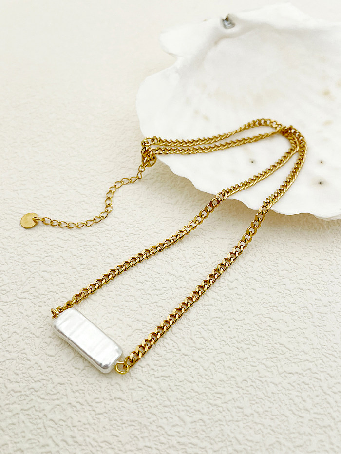 Casual Baroque Style Artistic Rectangle Stainless Steel  Metal Plating Gold Plated Necklace