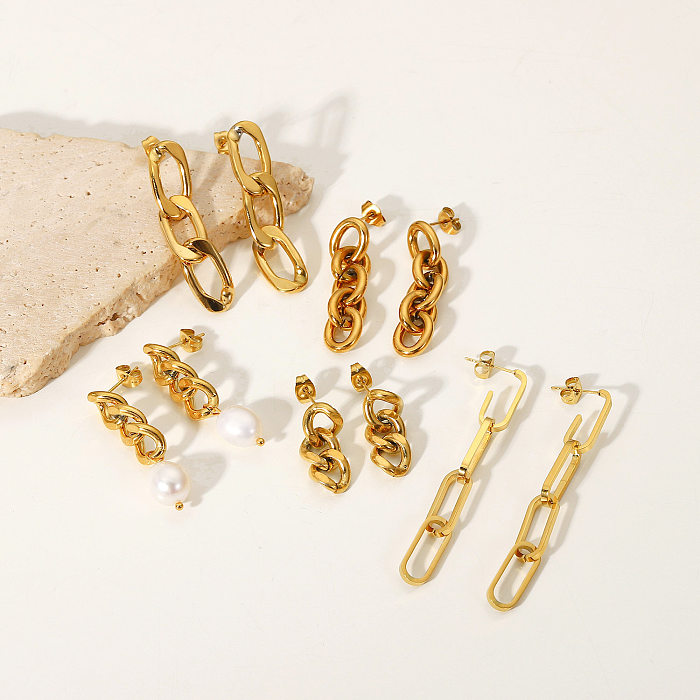 Brincos simples de aço inoxidável, brincos longos de corrente cubana, joias femininas em ouro 18k