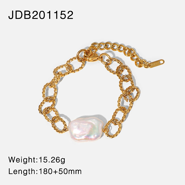 Pulsera de acero inoxidable chapada en oro de 18 quilates estilo barroco pulsera de perlas de agua dulce barroca Retro Mujer