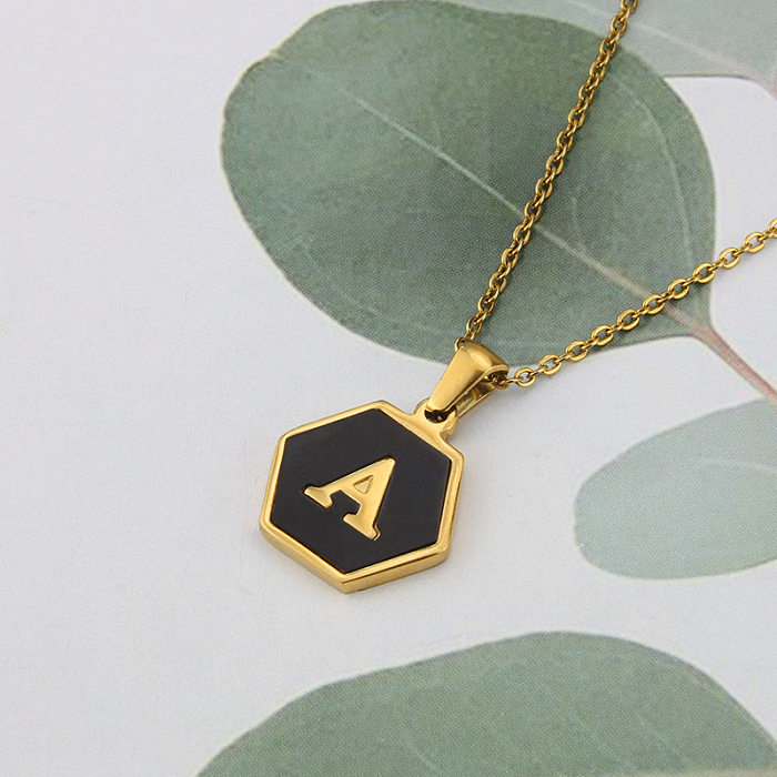 Wholesale Jewelry Simple Hexagon 26 Letter Pendant Stainless Steel  Necklace jewelry