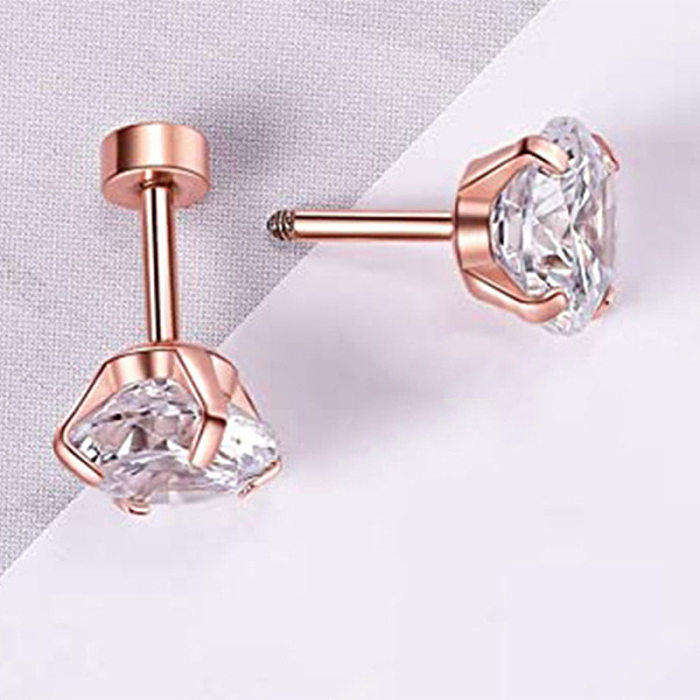 Clous d'oreilles en Zircon avec incrustation géométrique en acier inoxydable, 1 paire