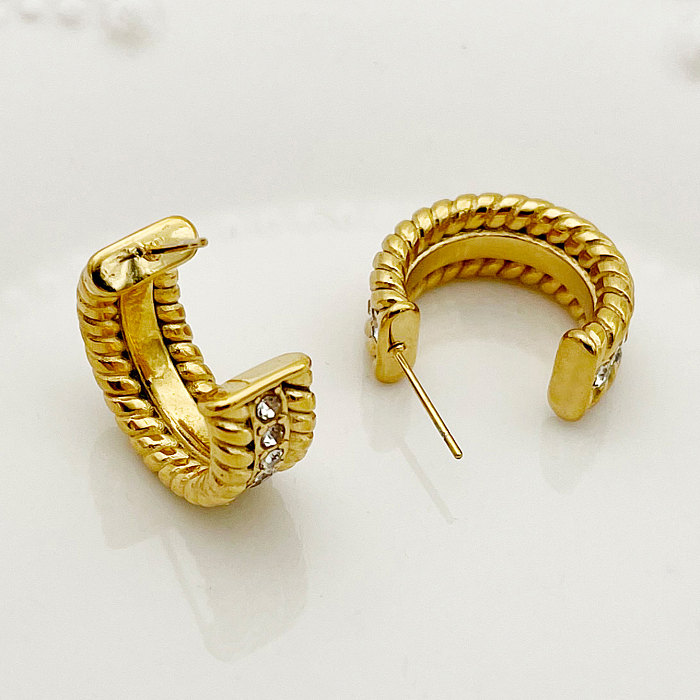 1 Pair Nordic Style Glam C Shape Twist Plating Inlay Stainless Steel  Rhinestones Gold Plated Ear Studs