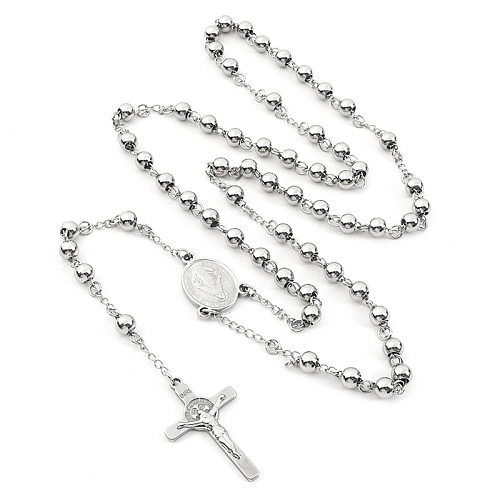 Ethnic Style Cross Stainless Steel  Beaded Pendant Necklace