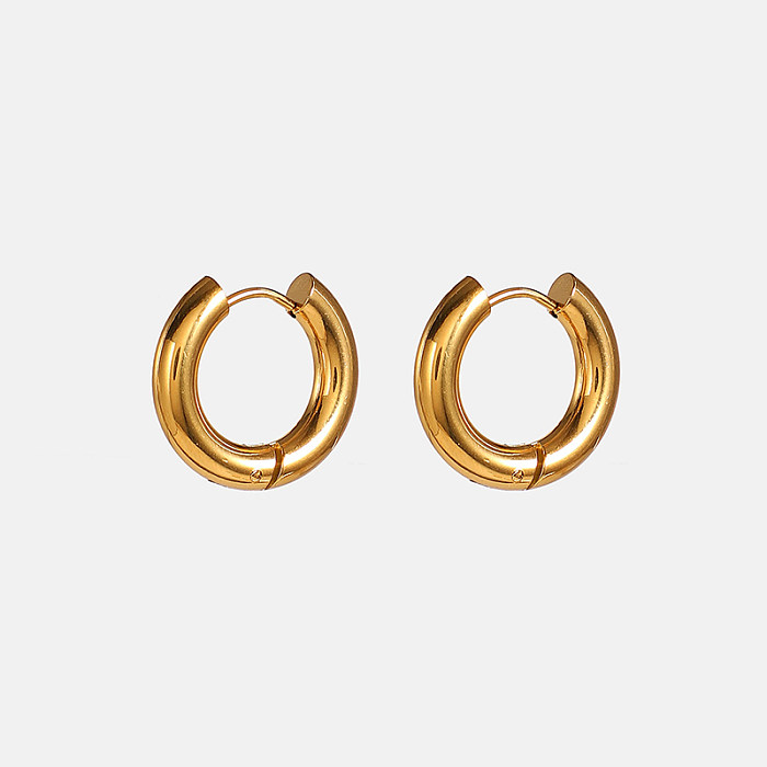 1 paire de boucles d'oreilles créoles plaquées or 18 carats, Style Simple, rond, en acier inoxydable