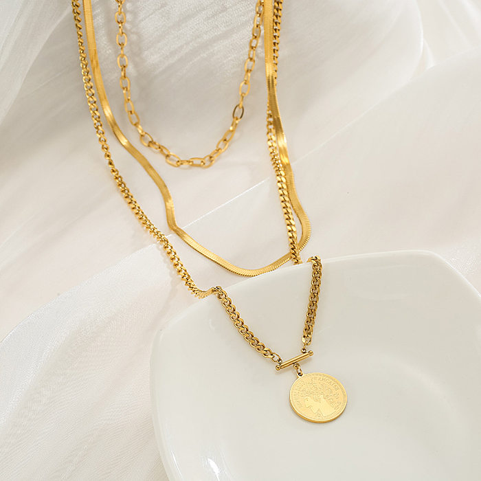 Colares em camadas de aço inoxidável estilo vintage retrato colares de aço inoxidável banhados a ouro