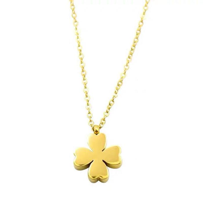 Casual Simple Style Four Leaf Clover Stainless Steel Plating 18K Gold Plated Necklace Pendant