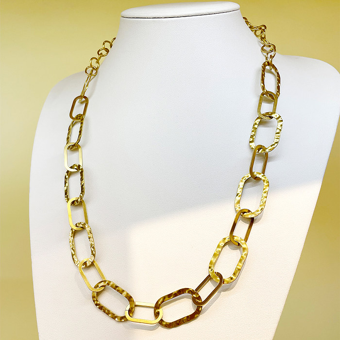 Style romain Streetwear ovale en forme de coeur en acier inoxydable Patchwork placage collier plaqué or