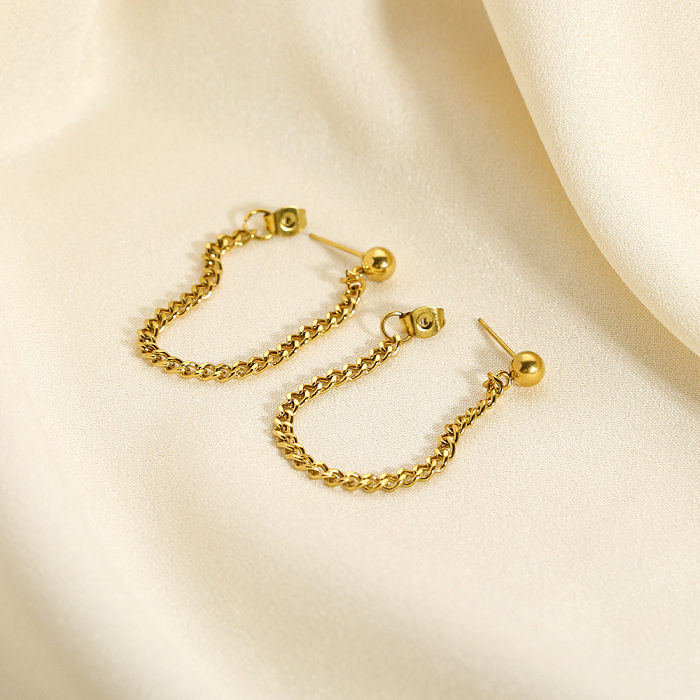 1 paire de boucles d'oreilles pendantes en acier inoxydable plaqué or 18 carats, style britannique, couleur unie