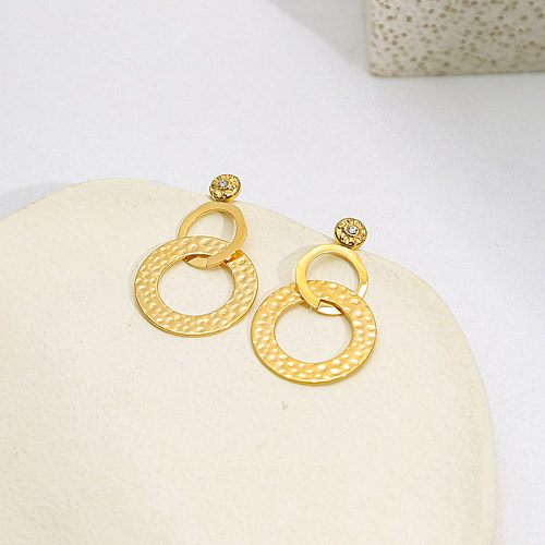 1 Pair IG Style Streetwear Circle Plating Hollow Out Stainless Steel  14K Gold Plated Drop Earrings
