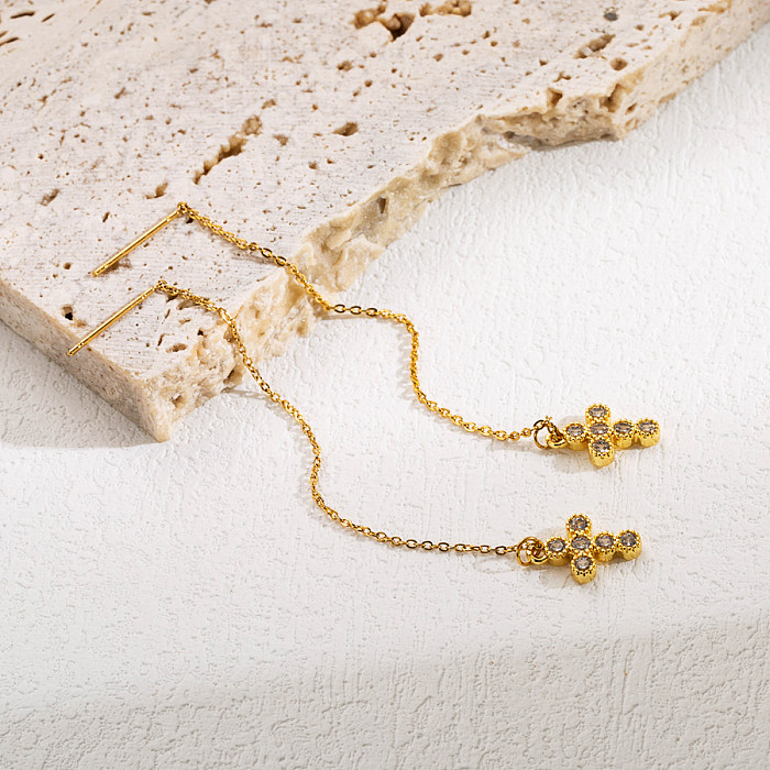 1 Paar elegante Kreuz-Schmetterlings-Inlay-Ohrringe im IG-Stil aus vergoldetem Edelstahl mit Zirkon