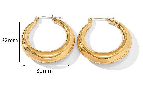 1 par de pendientes de aro chapados en oro de acero inoxidable con revestimiento circular de estilo simple